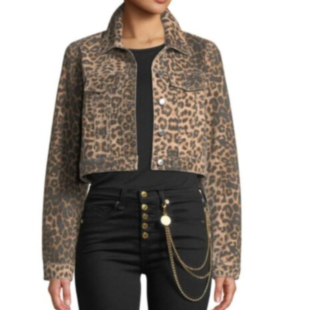 Veronica Beard Cara Leopard-Print Cropped Jean Jacket
